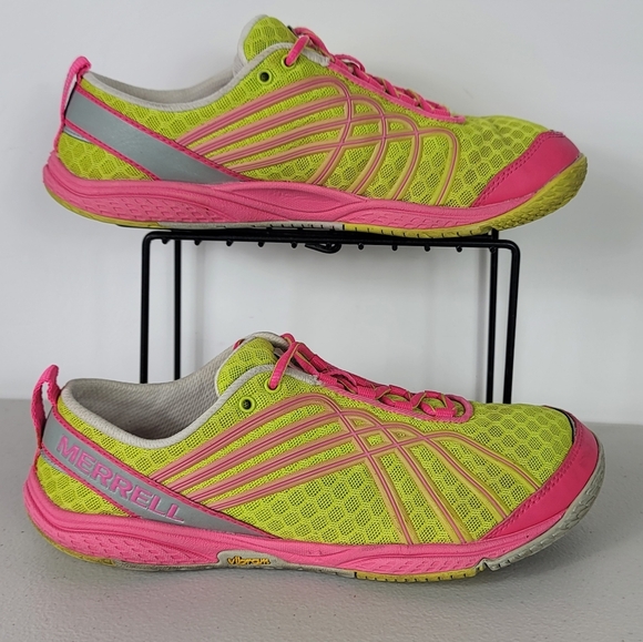 Merrell Vibram Yellow Pink J58096 Road Glove Dash 2 Running Shoes Women's Sz 8 - Picture 2 of 8
